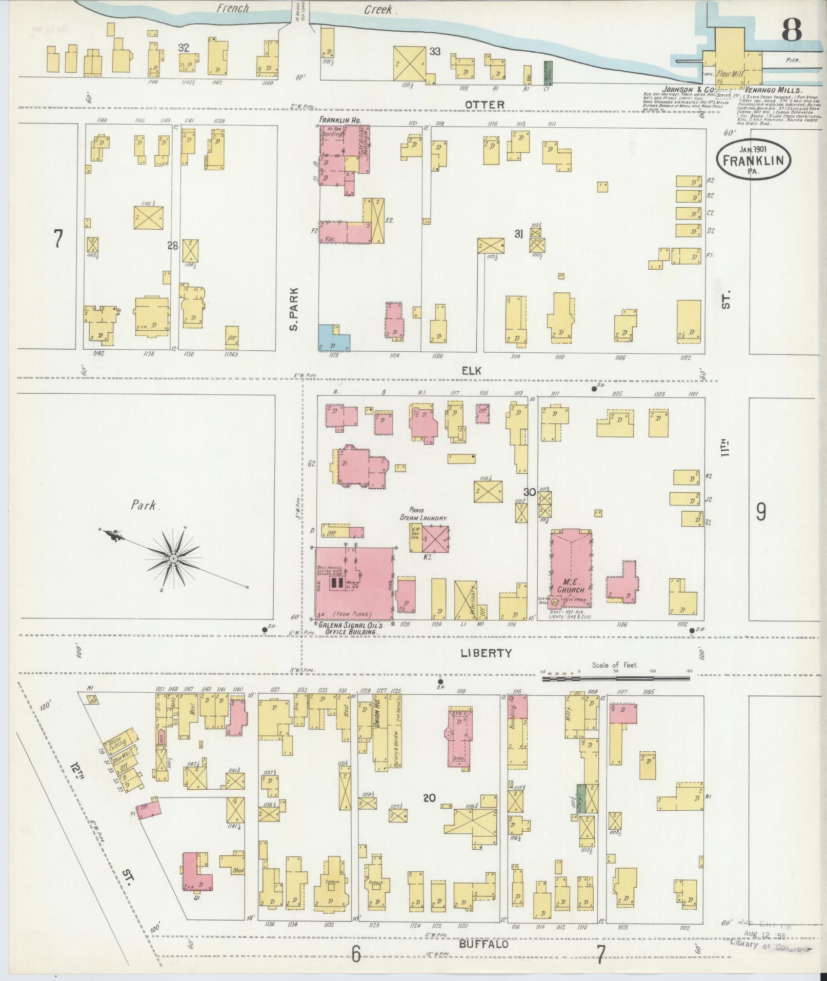 Sanborn Fire Insurance Map from Franklin, Venango County, Pennsylvania (1901), Sheet #0008 - Historic Sanborn Fire Insurance Map Print, vintage old map wall art, antique decor, genealogy gift, Pennsylvania Pennsylvania map