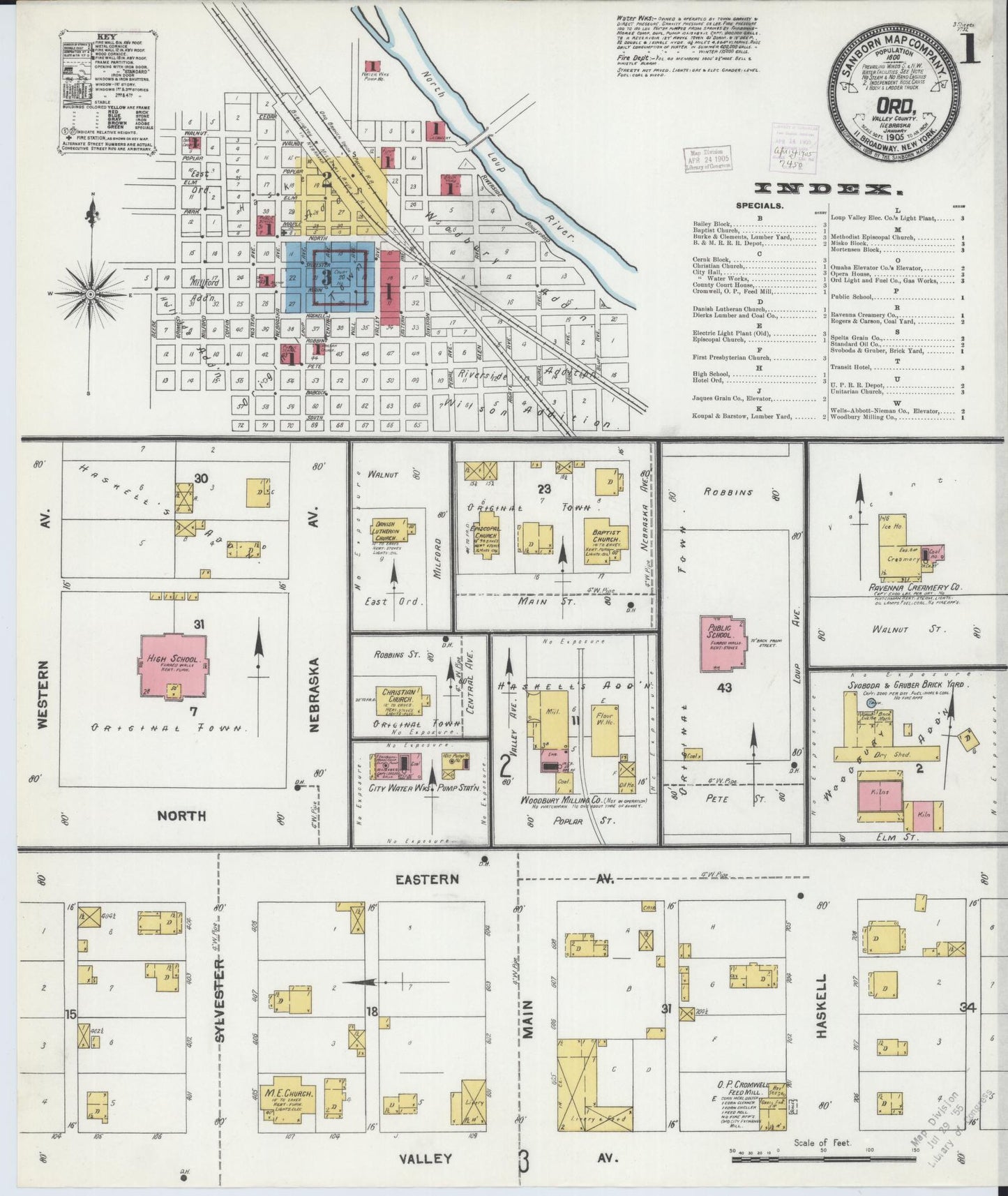 Sanborn Fire Insurance Map from Ord, Valley County, Nebraska (1905), Sheet #0001 - Complete Map Set gallery image, historic Sanborn map, vintage wall art, Nebraska Nebraska