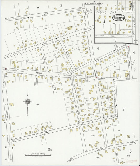 Sanborn Fire Insurance Map from Whitman, Plymouth County, Massachusetts (1919), Sheet #0003 - Historic Sanborn Fire Insurance Map Print, vintage old map wall art, antique decor, genealogy gift, Massachusetts Massachusetts map
