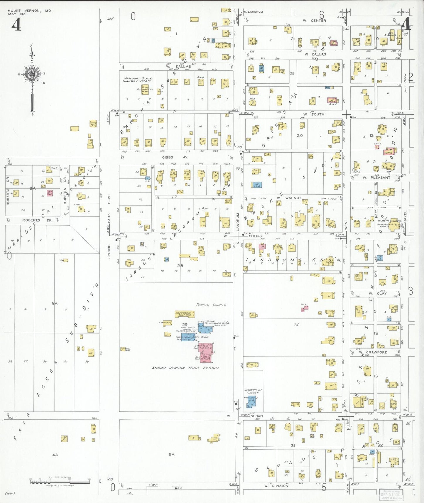 Sanborn Fire Insurance Map from Mount Vernon, Lawrence County, Missouri (1951), Sheet #0004 - Historic Sanborn Fire Insurance Map Print, vintage old map wall art, antique decor, genealogy gift, Missouri Missouri map