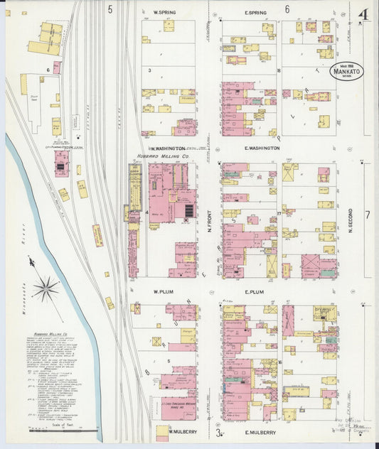 Sanborn Fire Insurance Map from Mankato, Blue Earth County, Minnesota (1908), Sheet #0004 - Historic Sanborn Fire Insurance Map Print, vintage old map wall art, antique decor, genealogy gift, Minnesota Minnesota map