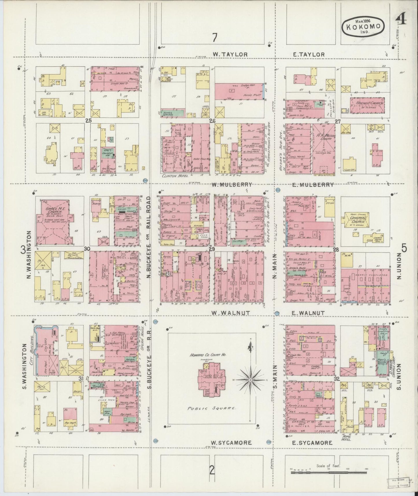 Sanborn Fire Insurance Map from Kokomo, Howard County, Indiana (1896), Sheet #0004 - Historic Sanborn Fire Insurance Map Print, vintage old map wall art, antique decor, genealogy gift, Indiana Indiana map