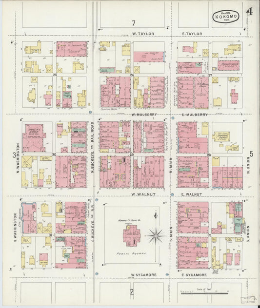 Sanborn Fire Insurance Map from Kokomo, Howard County, Indiana (1896), Sheet #0004 - Historic Sanborn Fire Insurance Map Print, vintage old map wall art, antique decor, genealogy gift, Indiana Indiana map