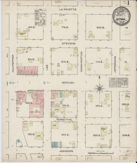 Sanborn Fire Insurance Map from Quitman, Brooks County, Georgia (1885), Sheet #0001 - Historic Sanborn Fire Insurance Map Print, vintage old map wall art, antique decor, genealogy gift, Georgia Georgia map