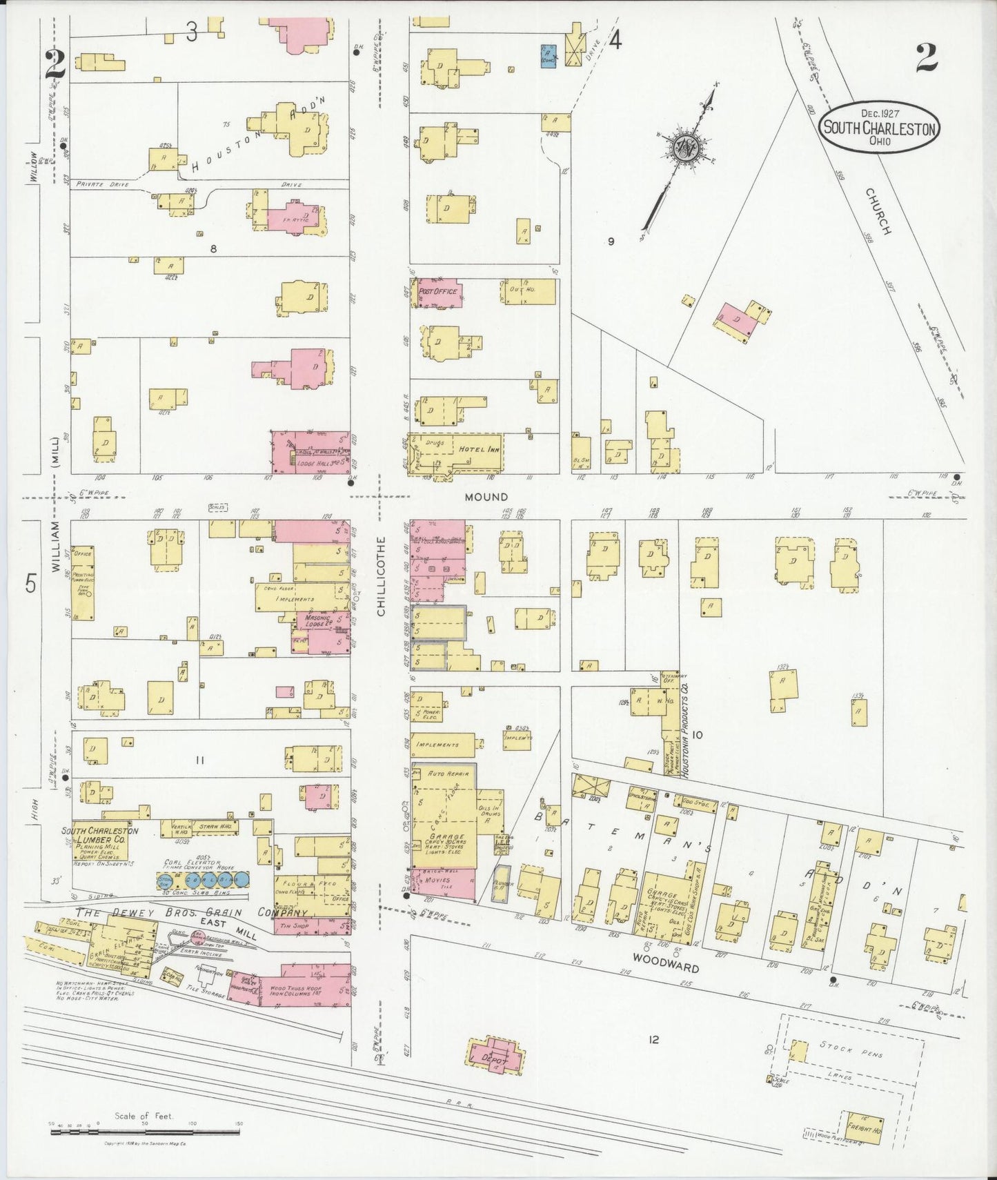 Sanborn Fire Insurance Map from South Charleston, Clark County, Ohio (1927), Sheet #0002 - Complete Map Set gallery image, historic Sanborn map, vintage wall art, Ohio Ohio