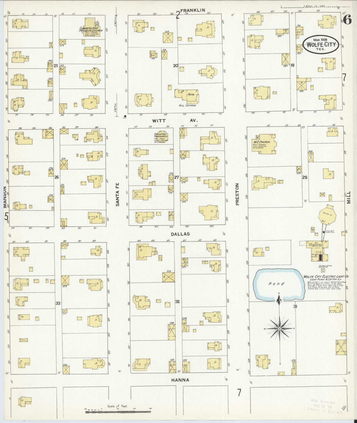 Sanborn Fire Insurance Map from Wolfe City, Hunt County, Texas (1909), Sheet #0006 - Historic Sanborn Fire Insurance Map Print, vintage old map wall art, antique decor, genealogy gift, Texas Texas map