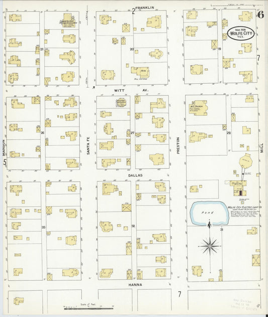 Sanborn Fire Insurance Map from Wolfe City, Hunt County, Texas (1909), Sheet #0006 - Historic Sanborn Fire Insurance Map Print, vintage old map wall art, antique decor, genealogy gift, Texas Texas map