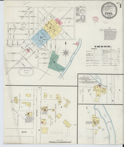 Sanborn Fire Insurance Map from Caro, Tuscola County, Michigan (1895), Sheet #0001 - Complete Map Set gallery image, historic Sanborn map, vintage wall art, Michigan Michigan