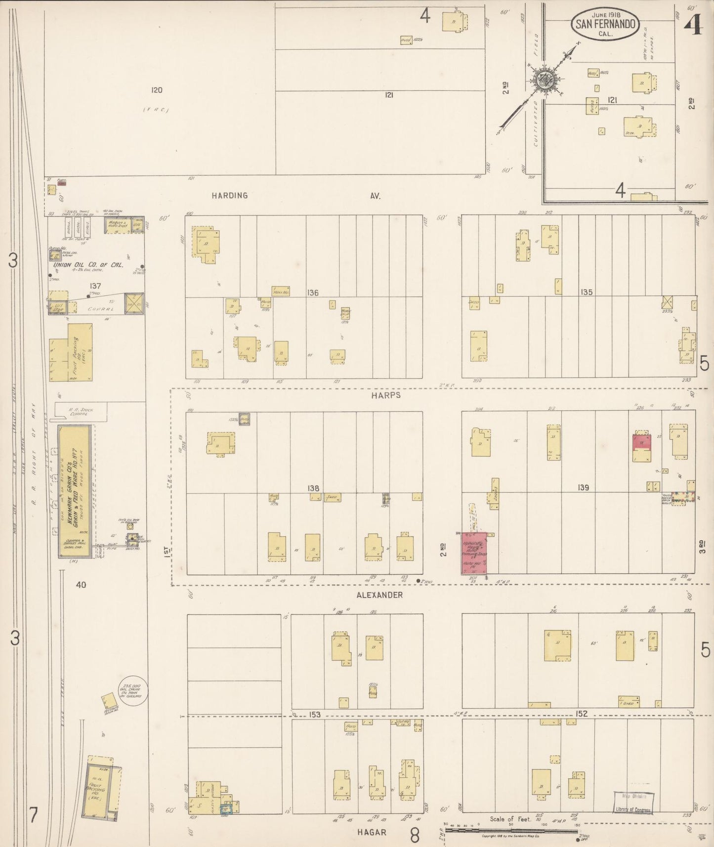 Sanborn Fire Insurance Map from San Fernando, Los Angeles County, California (1918), Sheet #0004 - Complete Map Set gallery image, historic Sanborn map, vintage wall art, California California