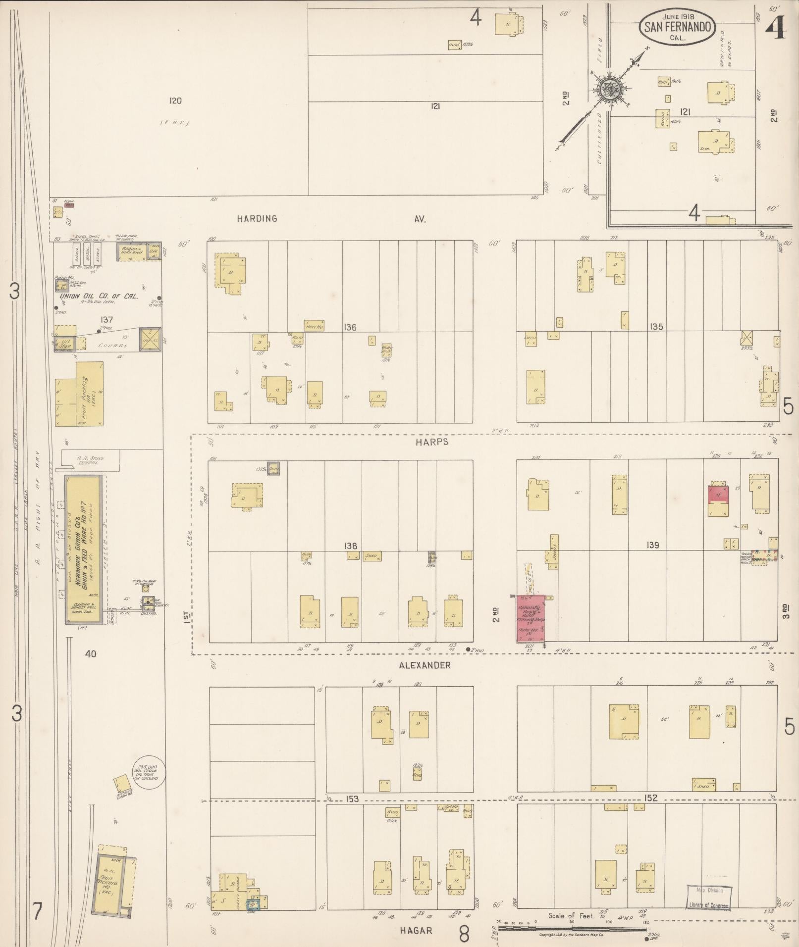 Sanborn Fire Insurance Map from San Fernando, Los Angeles County, California (1918), Sheet #0004 - Complete Map Set gallery image, historic Sanborn map, vintage wall art, California California