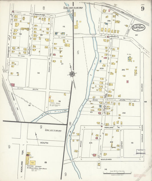 Sanborn Fire Insurance Map from Suffern, Rockland County, New York (1921), Sheet #0009 - Historic Sanborn Fire Insurance Map Print, vintage old map wall art, antique decor, genealogy gift, New York New York map