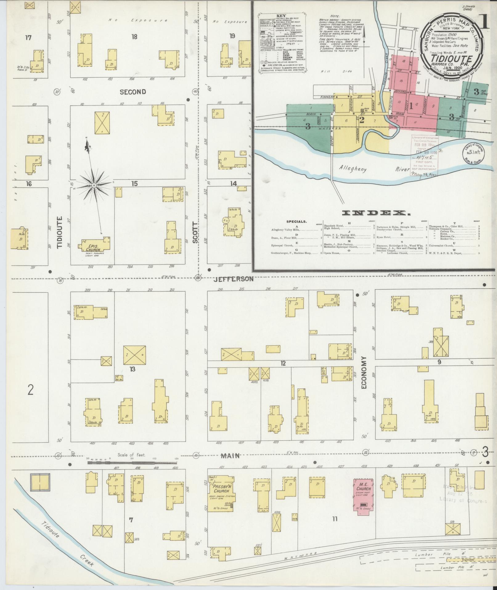 Sanborn Fire Insurance Map from Tidioute, Warren County, Pennsylvania (1900), Sheet #0001 - Complete Map Set gallery image, historic Sanborn map, vintage wall art, Pennsylvania Pennsylvania