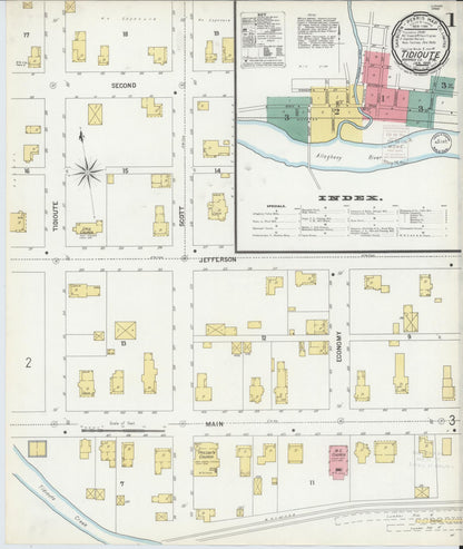 Sanborn Fire Insurance Map from Tidioute, Warren County, Pennsylvania (1900), Sheet #0001 - Complete Map Set gallery image, historic Sanborn map, vintage wall art, Pennsylvania Pennsylvania