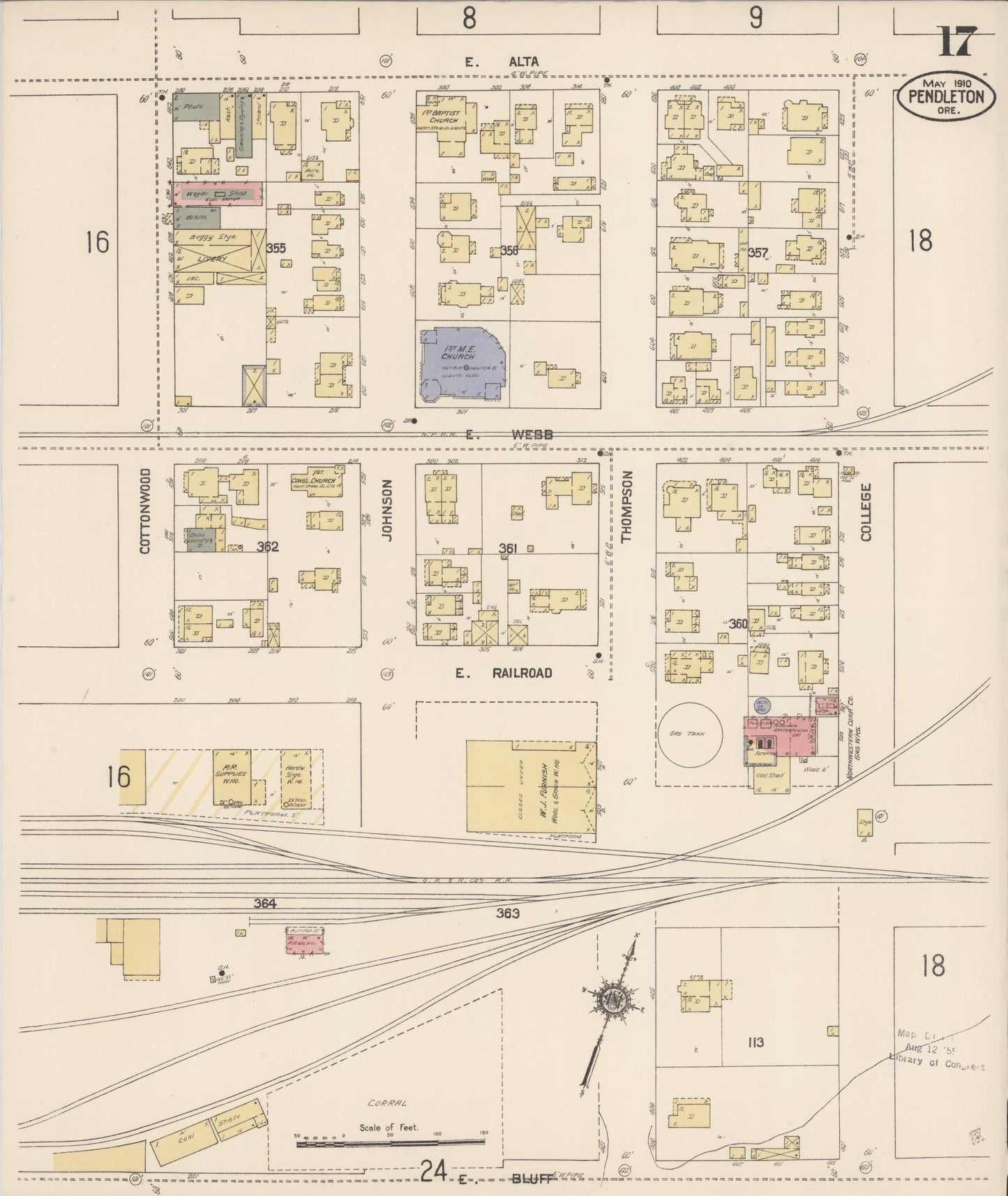 Sanborn Fire Insurance Map from Pendleton, Umatilla County, Oregon (1910), Sheet #0017 - Complete Map Set gallery image, historic Sanborn map, vintage wall art, Oregon Oregon