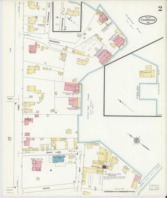 Sanborn Fire Insurance Map from Cambridge, Dorchester County, Maryland (1911), Sheet #0002 - Historic Sanborn Fire Insurance Map Print, vintage old map wall art, antique decor, genealogy gift, Maryland Maryland map