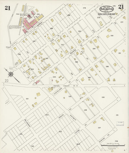 Sanborn Fire Insurance Map from Burlington, Alamance County, North Carolina (1924), Sheet #0021 - Historic Sanborn Fire Insurance Map Print, vintage old map wall art, antique decor, genealogy gift, North Carolina North Carolina map