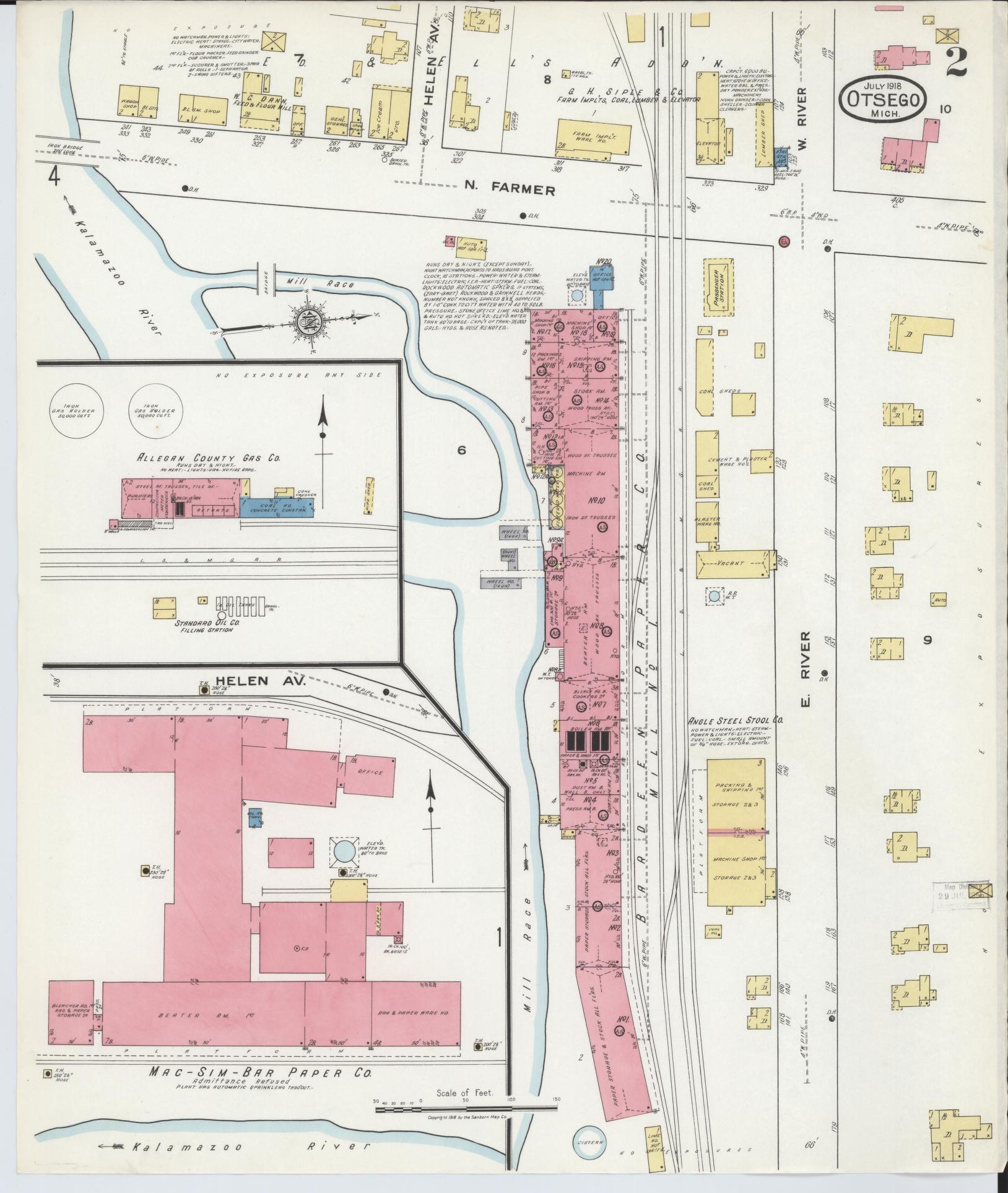 Sanborn Fire Insurance Map from Otsego, Allegan County, Michigan (1918), Sheet #0002 - Complete Map Set gallery image, historic Sanborn map, vintage wall art, Michigan Michigan