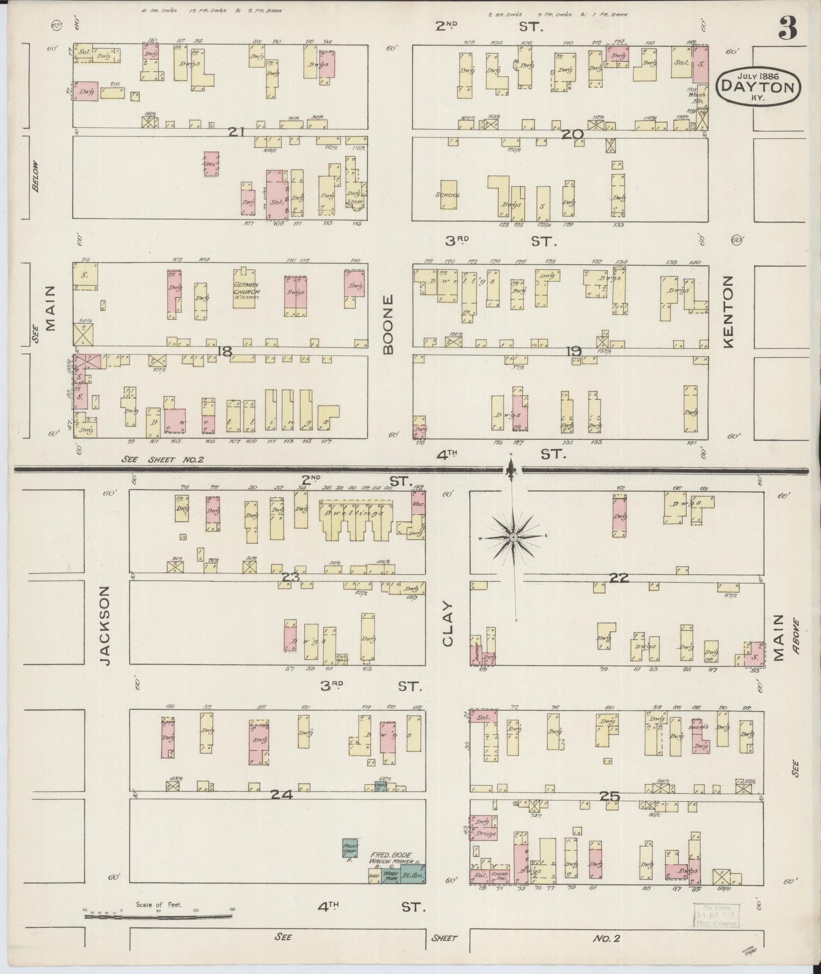 Sanborn Fire Insurance Map from Dayton, Campbell County, Kentucky (1886), Sheet #0003 - Historic Sanborn Fire Insurance Map Print, vintage old map wall art, antique decor, genealogy gift, Kentucky Kentucky map