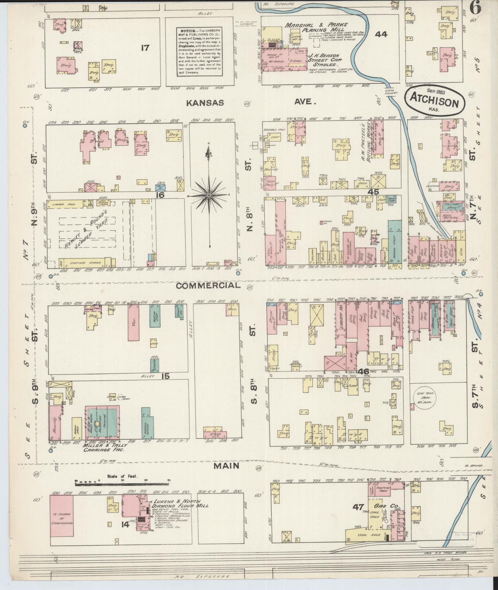 Sanborn Fire Insurance Map from Atchison, Atchison County, Kansas (1883), Sheet #0006 - Complete Map Set gallery image, historic Sanborn map, vintage wall art, Kansas Kansas