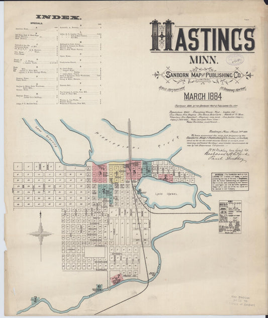 Sanborn Fire Insurance Map from Hastings, Dakota County, Minnesota (1884), Sheet #0001 - Historic Sanborn Fire Insurance Map Print, vintage old map wall art, antique decor, genealogy gift, Minnesota Minnesota map