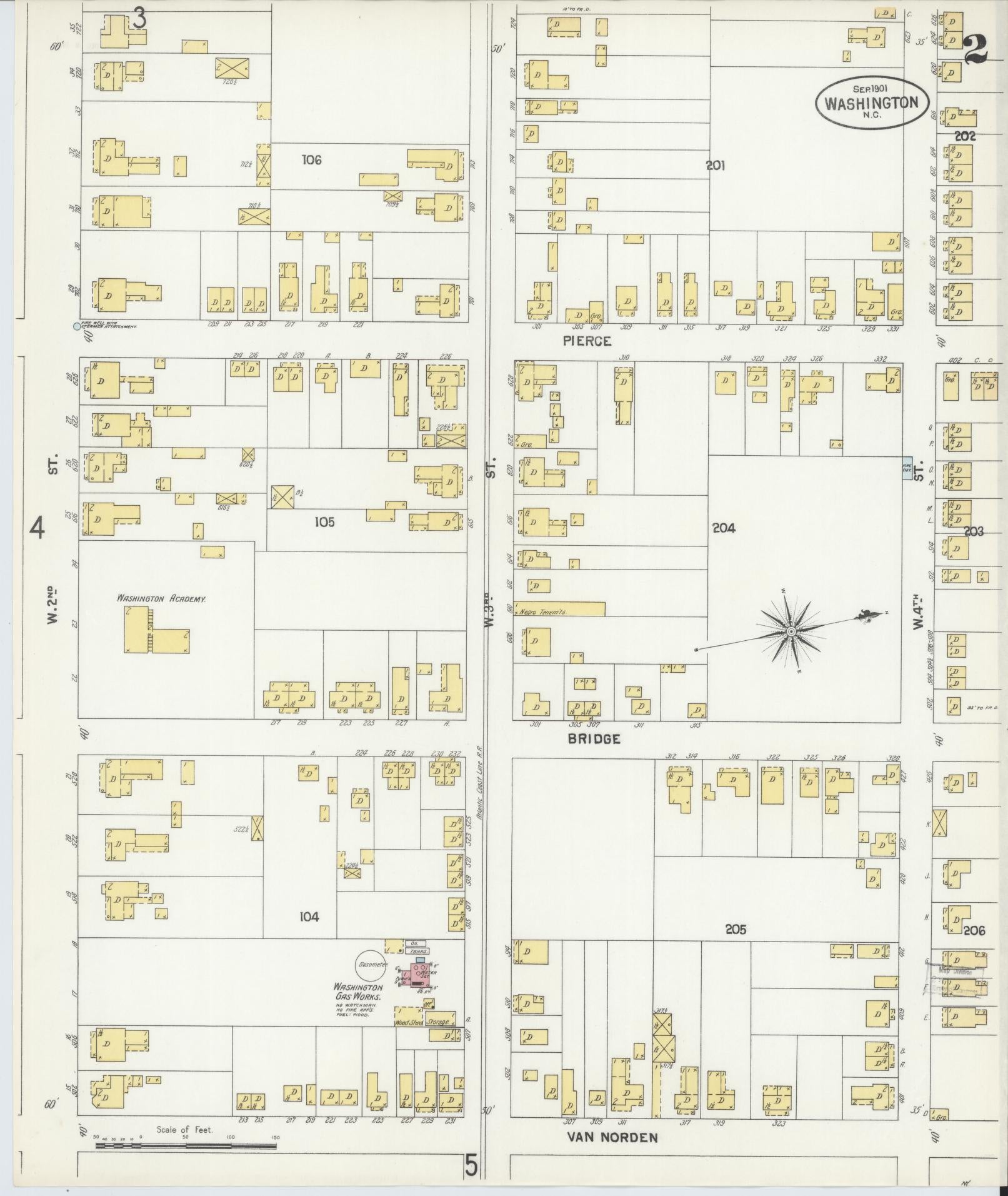 Sanborn Fire Insurance Map from Washington, Beaufort County, North Carolina (1901), Sheet #0002 - Complete Map Set gallery image, historic Sanborn map, vintage wall art, North Carolina North Carolina