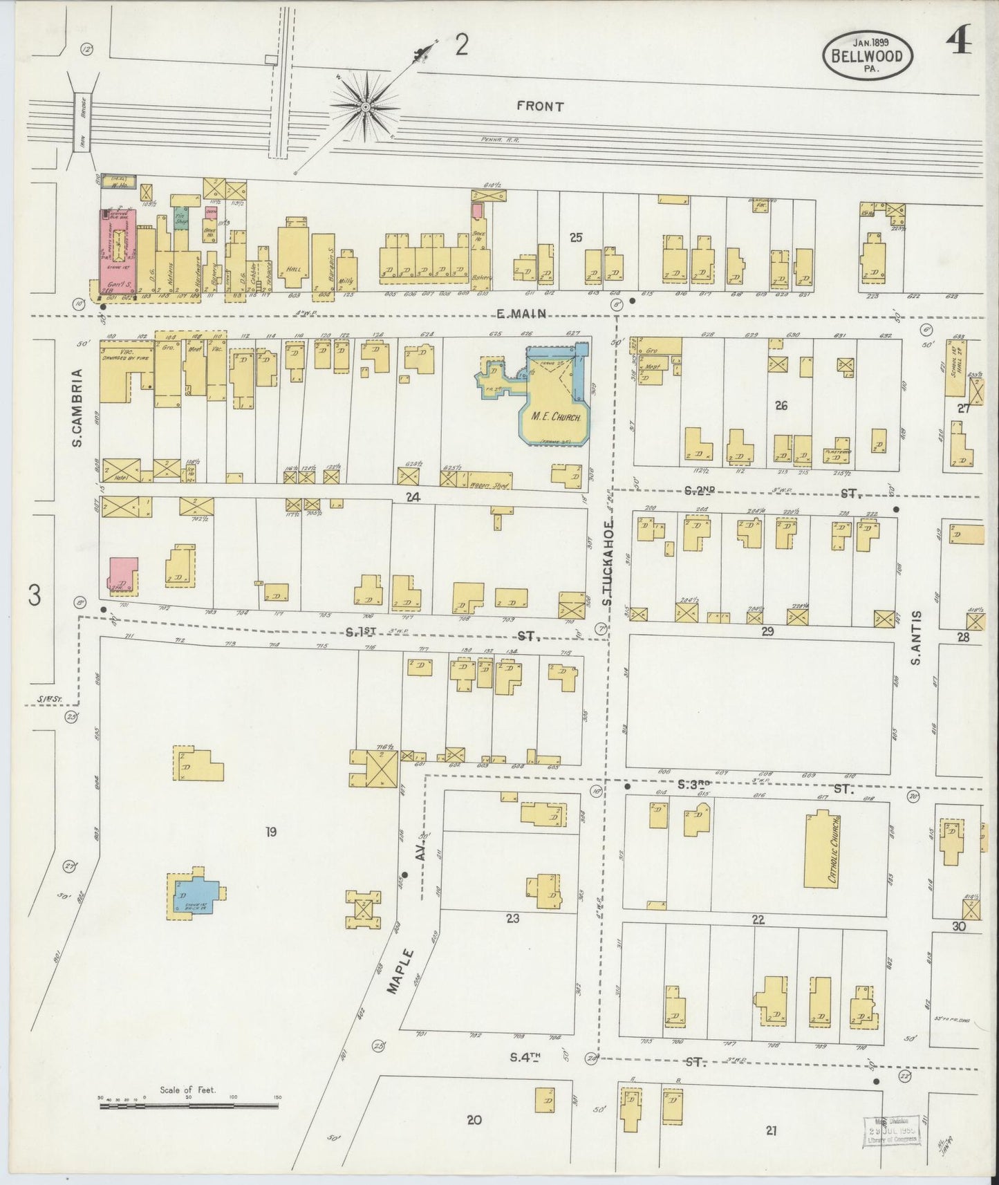 Sanborn Fire Insurance Map from Bellwood, Blair County, Pennsylvania (1899), Sheet #0004 - Historic Sanborn Fire Insurance Map Print, vintage old map wall art, antique decor, genealogy gift, Pennsylvania Pennsylvania map