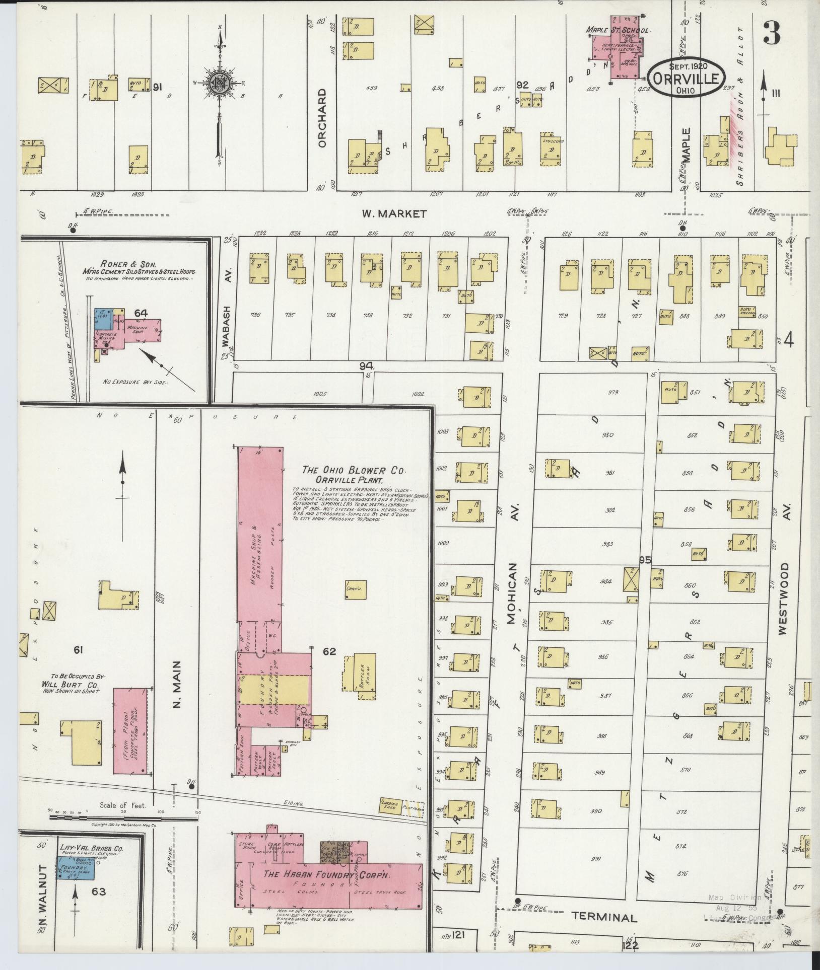 Sanborn Fire Insurance Map from Orrville, Wayne County, Ohio (1920), Sheet #0003 - Historic Sanborn Fire Insurance Map Print, vintage old map wall art, antique decor, genealogy gift, Ohio Ohio map