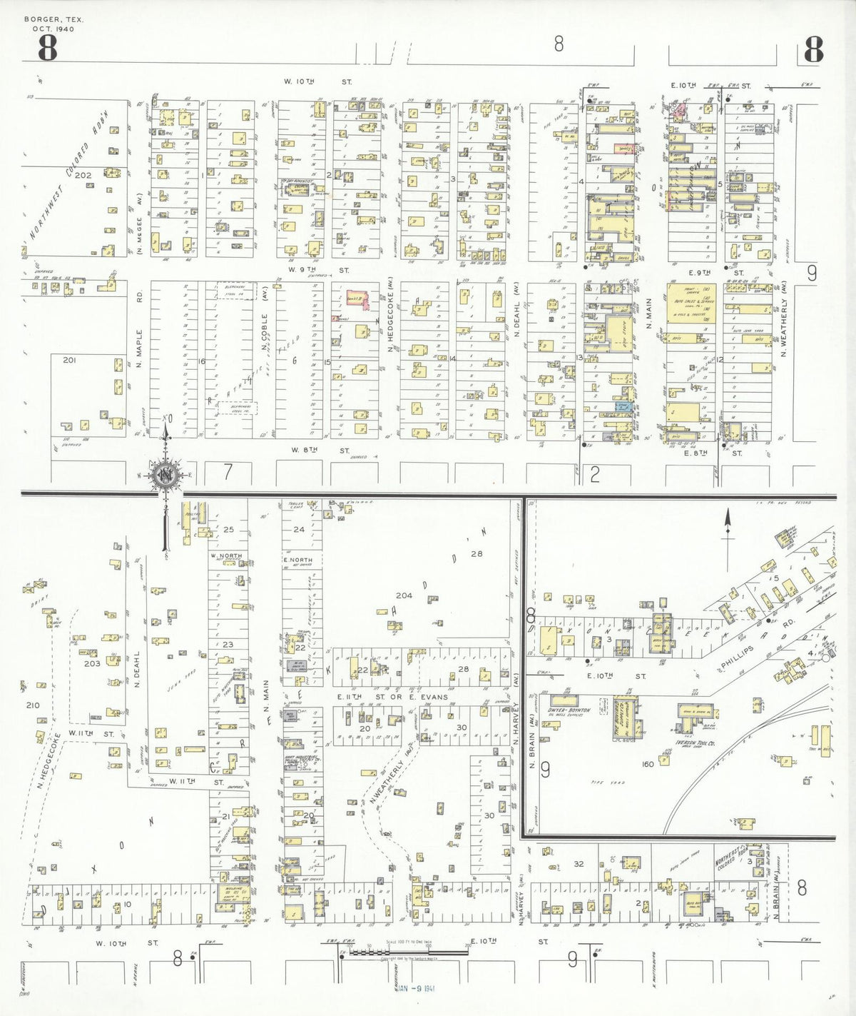 Sanborn Fire Insurance Map from Borger, Hutchinson County, Texas (1940), Sheet #0008 - Complete Map Set gallery image, historic Sanborn map, vintage wall art, Texas Texas