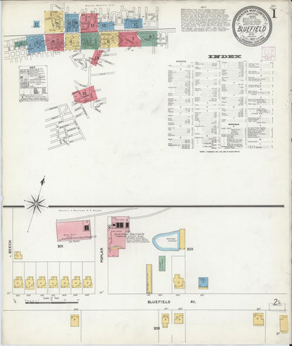Sanborn Fire Insurance Map from Bluefield, Mercer County, West Virginia (1907), Sheet #0001 - Complete Map Set gallery image, historic Sanborn map, vintage wall art, West Virginia West Virginia