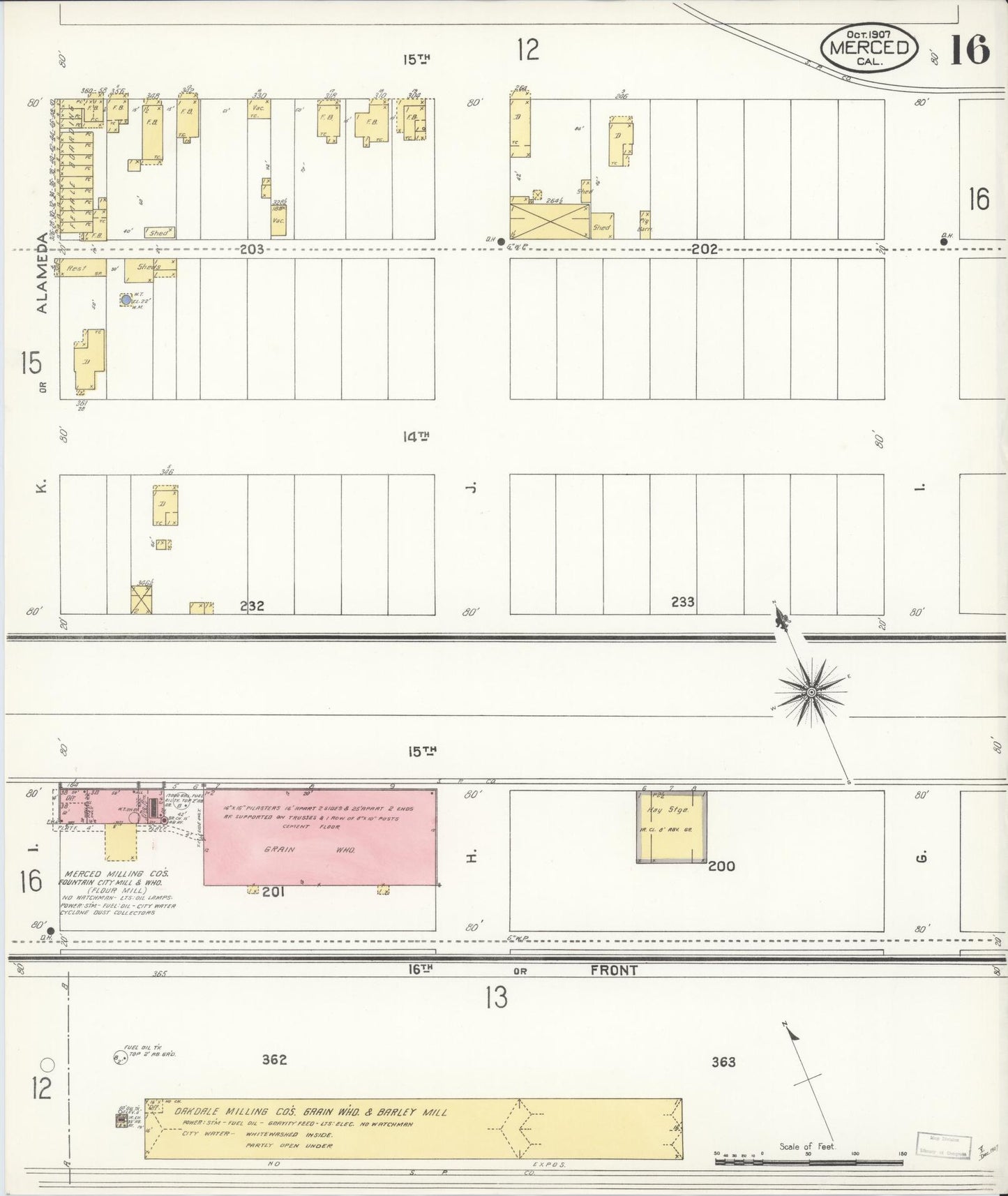 Sanborn Fire Insurance Map from Merced, Merced County, California (1907), Sheet #0016 - Complete Map Set gallery image, historic Sanborn map, vintage wall art, California California