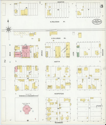 Sanborn Fire Insurance Map from Giddings, Lee County, Texas (1901), Sheet #0003 - Historic Sanborn Fire Insurance Map Print, vintage old map wall art, antique decor, genealogy gift, Texas Texas map
