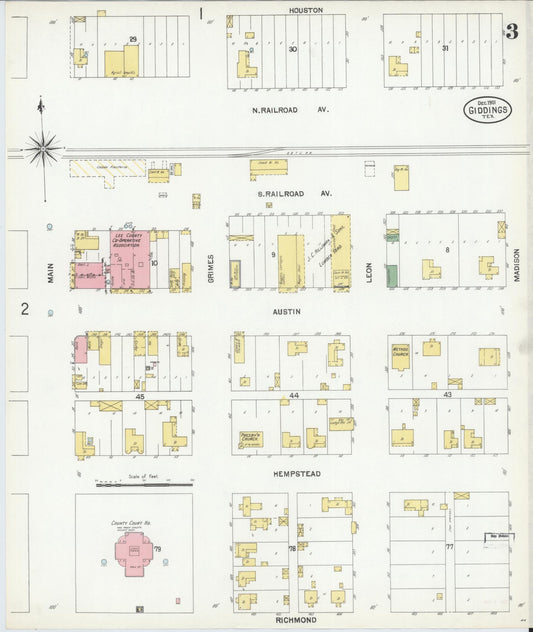 Sanborn Fire Insurance Map from Giddings, Lee County, Texas (1901), Sheet #0003 - Historic Sanborn Fire Insurance Map Print, vintage old map wall art, antique decor, genealogy gift, Texas Texas map