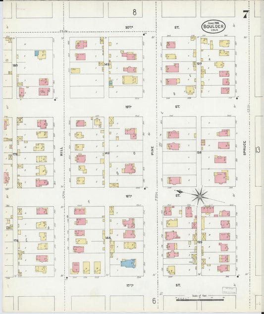 Sanborn Fire Insurance Map from Boulder, Boulder County, Colorado (1906), Sheet #0007 - Historic Sanborn Fire Insurance Map Print, vintage old map wall art, antique decor, genealogy gift, Colorado Colorado map