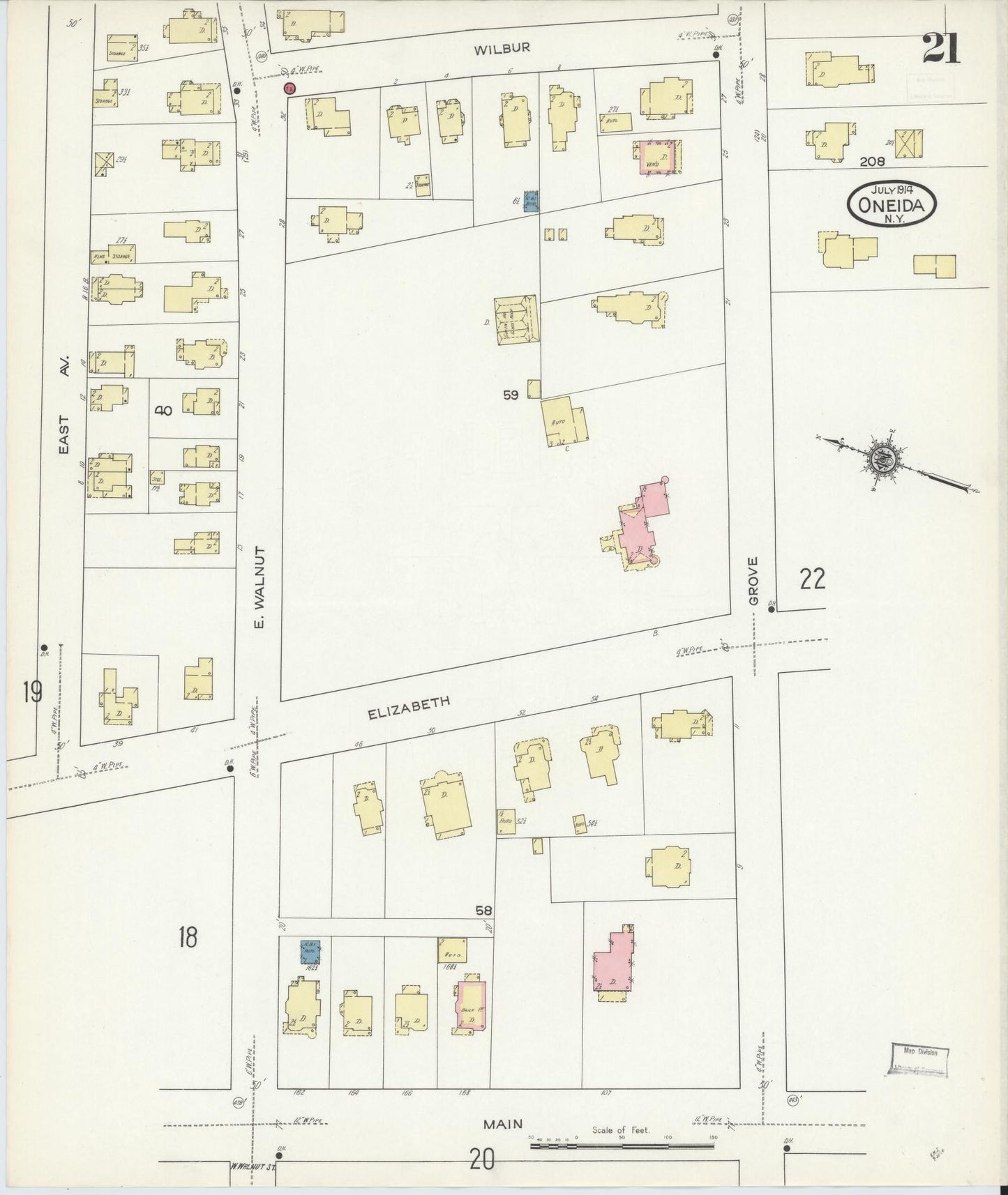 Sanborn Fire Insurance Map from Oneida, Madison County, New York (1914), Sheet #0021 - Complete Map Set gallery image, historic Sanborn map, vintage wall art, New York New York