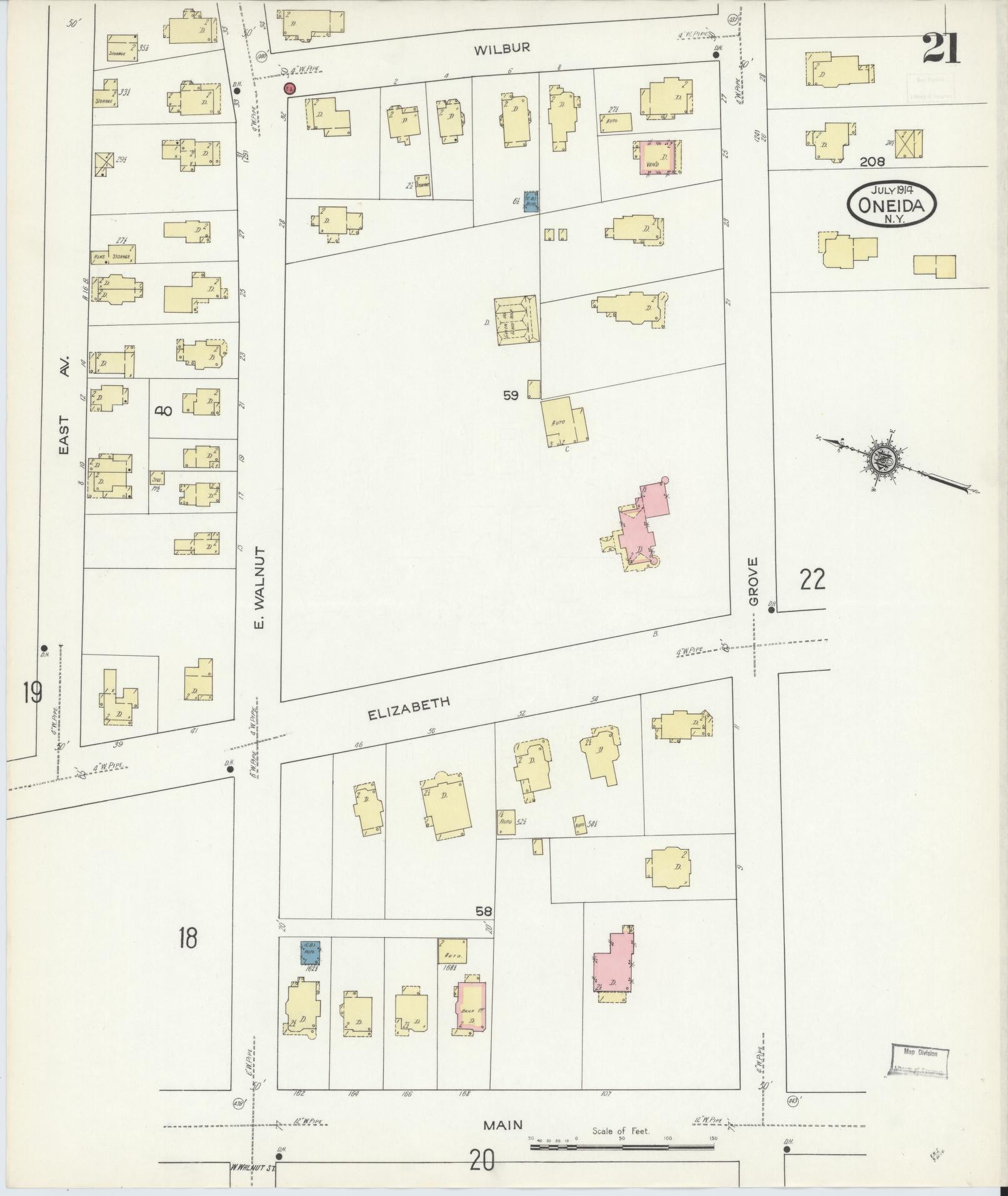 Sanborn Fire Insurance Map from Oneida, Madison County, New York (1914), Sheet #0021 - Complete Map Set gallery image, historic Sanborn map, vintage wall art, New York New York