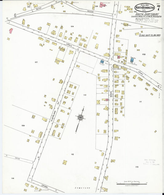 Sanborn Fire Insurance Map from North Bennington, Bennington County, Vermont (1921), Sheet #0007 - Historic Sanborn Fire Insurance Map Print, vintage old map wall art, antique decor, genealogy gift, Vermont Vermont map