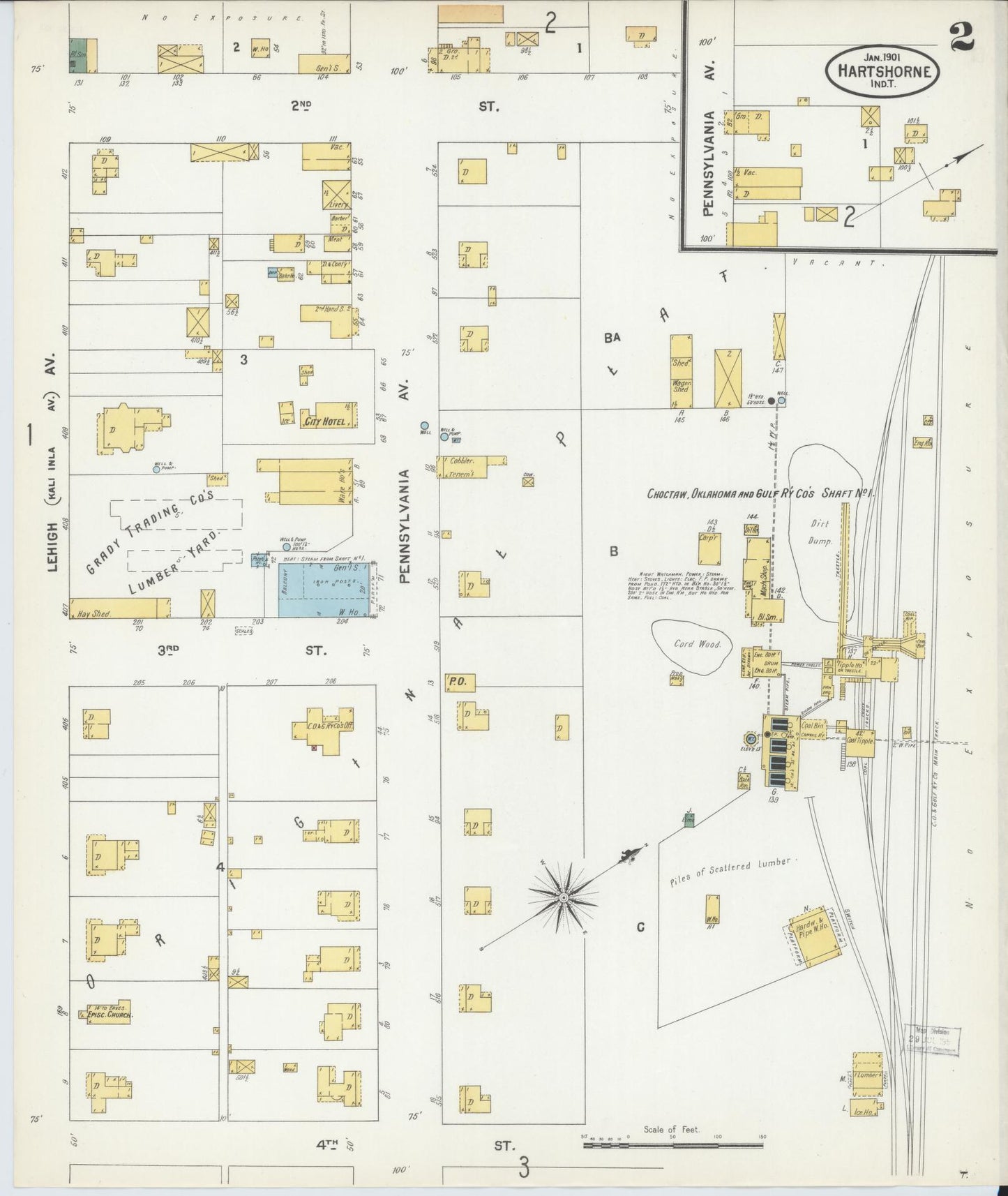 Sanborn Fire Insurance Map from Hartshorne, Pittsburg County, Oklahoma (1901), Sheet #0002 - Complete Map Set gallery image, historic Sanborn map, vintage wall art, Oklahoma Oklahoma