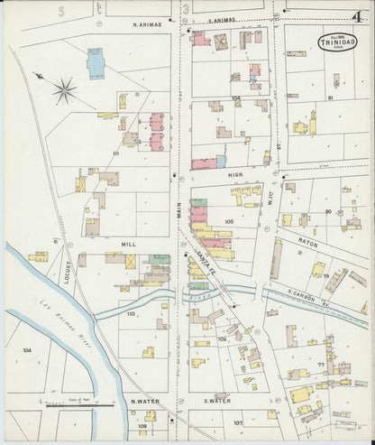 Sanborn Fire Insurance Map from Trinidad, Las Animas County, Colorado (1895), Sheet #0004 - Complete Map Set gallery image, historic Sanborn map, vintage wall art, Colorado Colorado