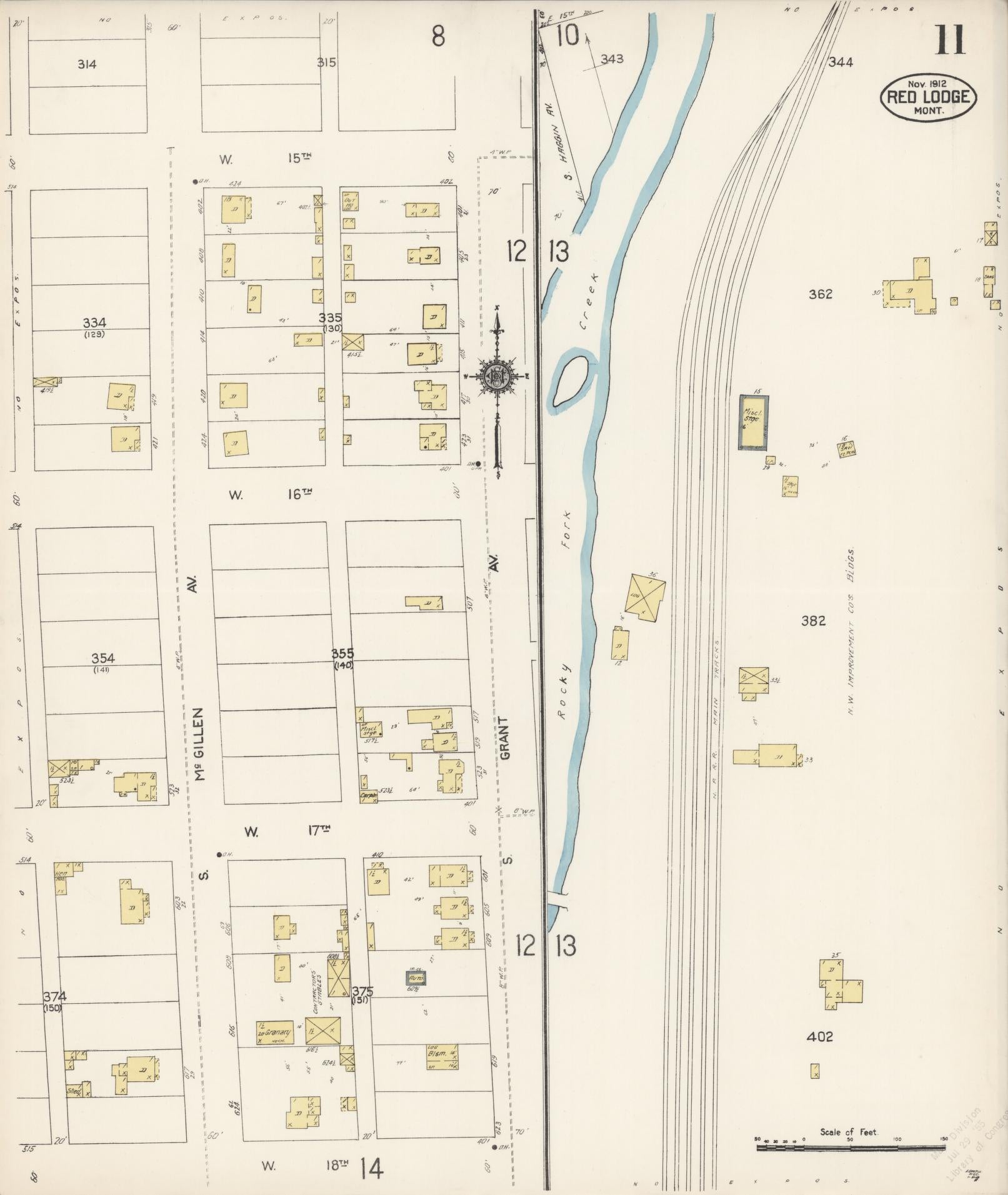 Sanborn Fire Insurance Map from Red Lodge, Carbon County, Montana (1912), Sheet #0011 - Historic Sanborn Fire Insurance Map Print, vintage old map wall art, antique decor, genealogy gift, Montana Montana map