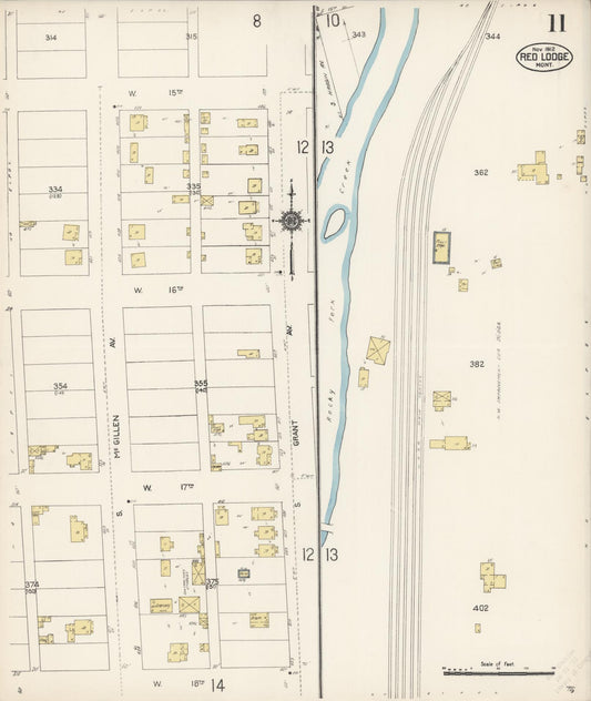 Sanborn Fire Insurance Map from Red Lodge, Carbon County, Montana (1912), Sheet #0011 - Historic Sanborn Fire Insurance Map Print, vintage old map wall art, antique decor, genealogy gift, Montana Montana map