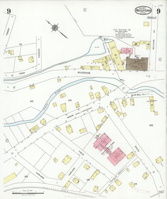 Sanborn Fire Insurance Map from Watertown, Litchfield County, Connecticut (1927), Sheet #0009 - Historic Sanborn Fire Insurance Map Print, vintage old map wall art, antique decor, genealogy gift, Connecticut Connecticut map