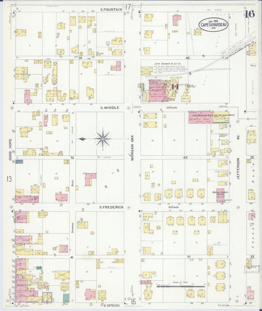 Sanborn Fire Insurance Map from Cape Girardeau, Cape Girardeau County, Missouri (1908), Sheet #0016 - Historic Sanborn Fire Insurance Map Print, vintage old map wall art, antique decor, genealogy gift, Missouri Missouri map