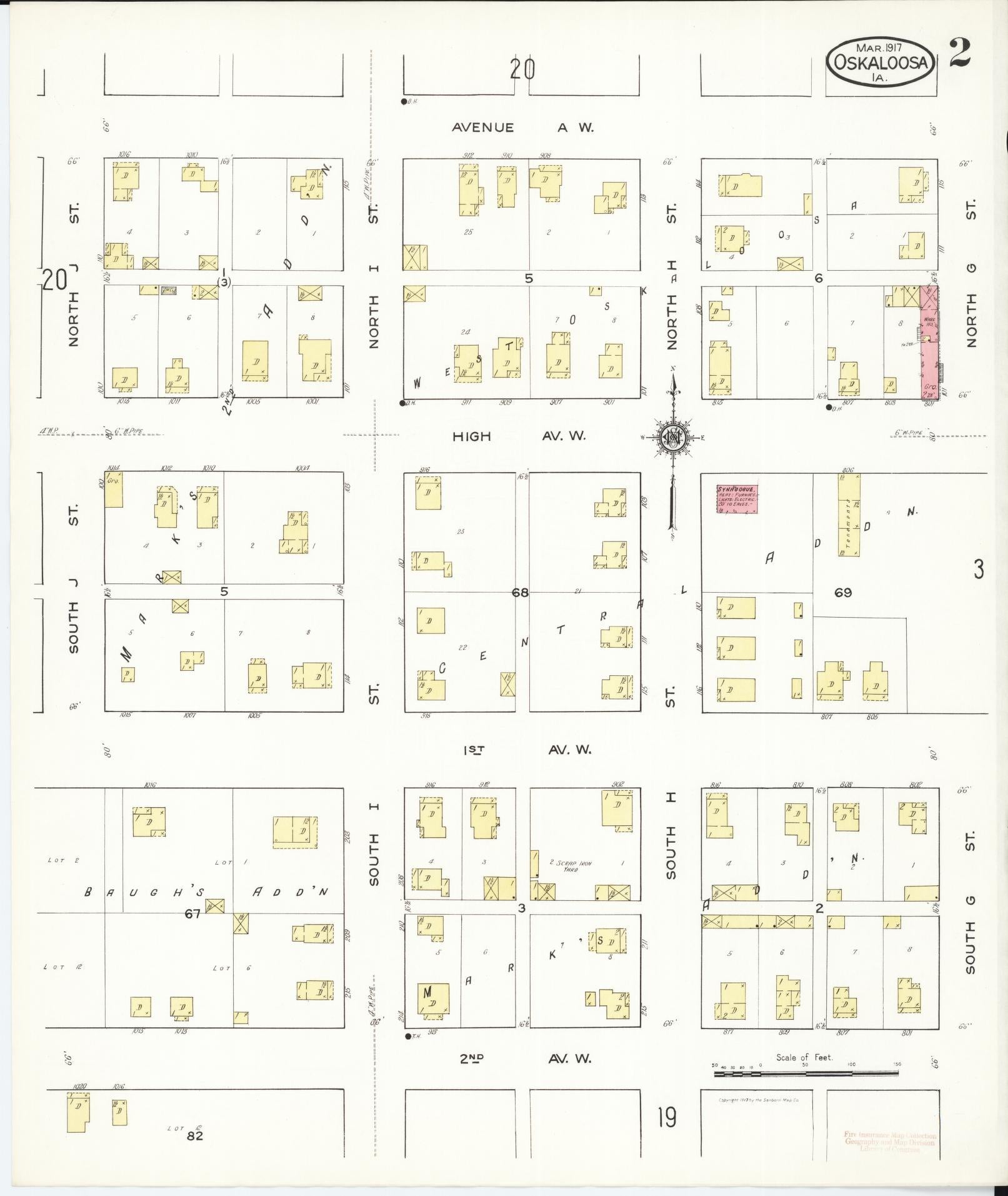 Sanborn Fire Insurance Map from Oskaloosa, Mahaska County, Iowa (1917), Sheet #0002 - Historic Sanborn Fire Insurance Map Print