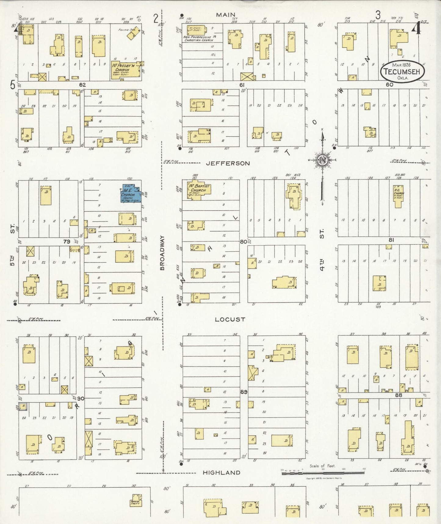 Sanborn Fire Insurance Map from Tecumseh, Pottawatomie County, Oklahoma (1926), Sheet #0004 - Historic Sanborn Fire Insurance Map Print, vintage old map wall art, antique decor, genealogy gift, Oklahoma Oklahoma map