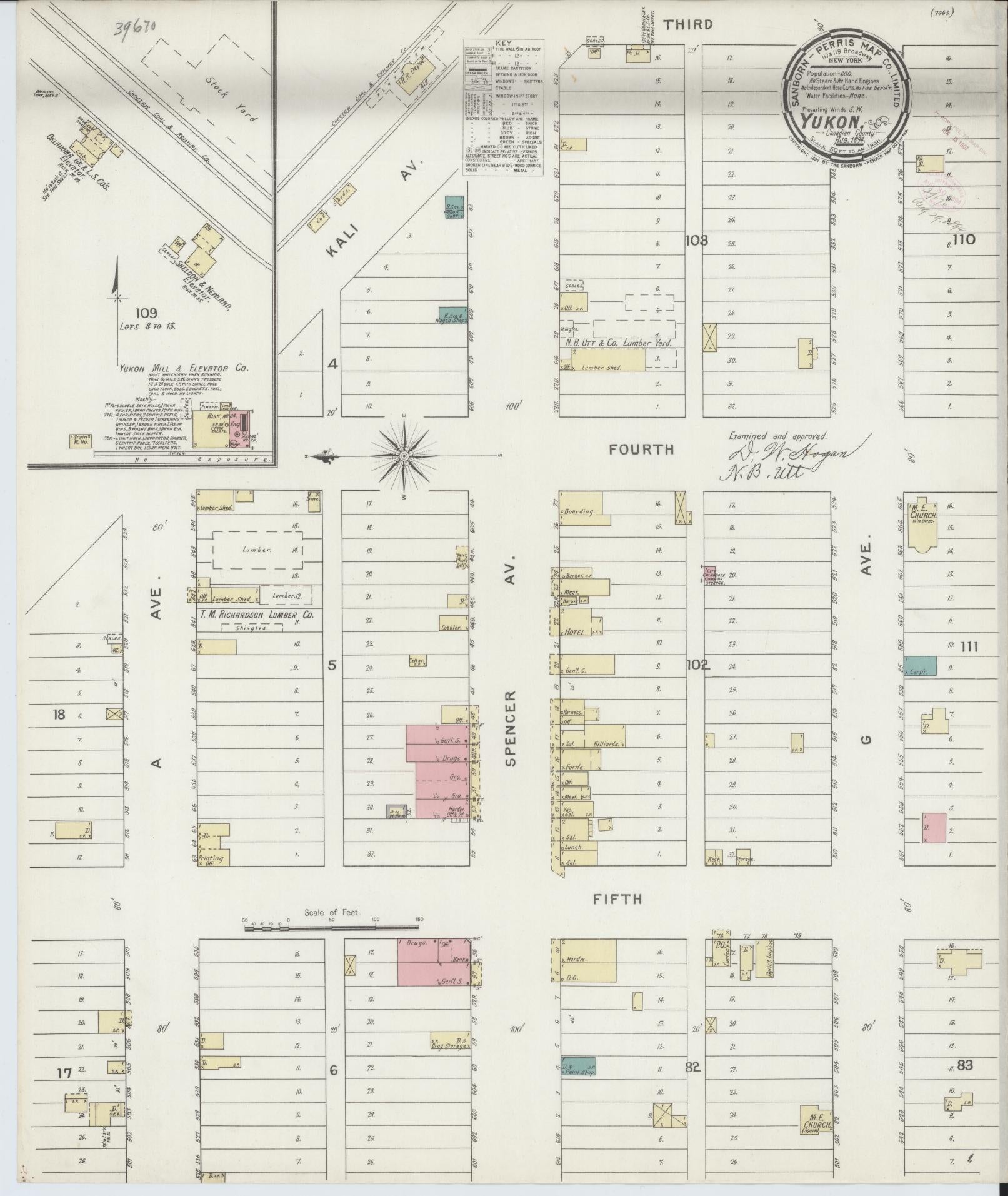 Sanborn Fire Insurance Map from Yukon, Canadian County, Oklahoma (1894), Sheet #0001 - Historic Sanborn Fire Insurance Map Print, vintage old map wall art, antique decor, genealogy gift, Oklahoma Oklahoma map