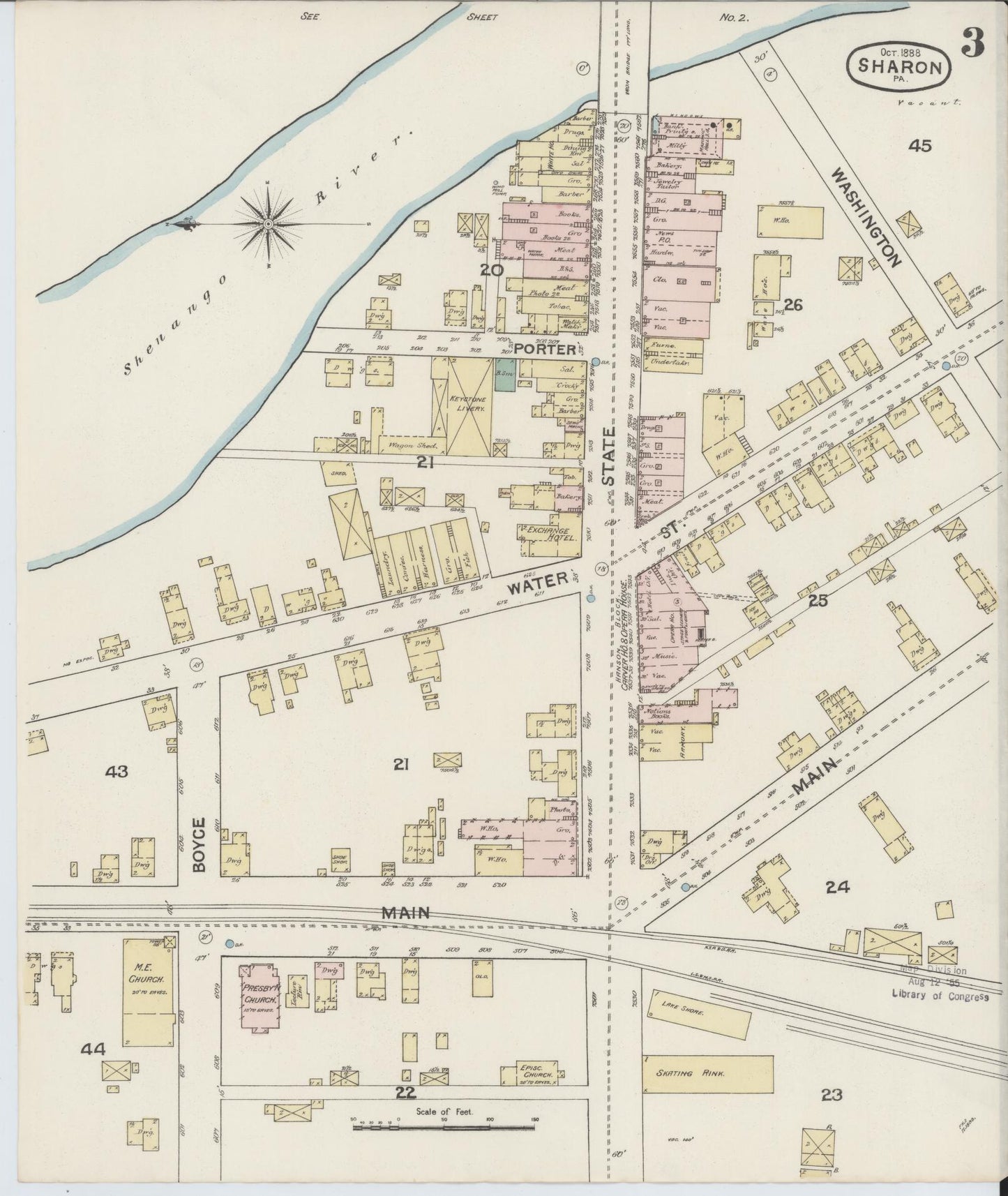 Sanborn Fire Insurance Map from Sharon, Mercer County, Pennsylvania (1888), Sheet #0003 - Complete Map Set gallery image, historic Sanborn map, vintage wall art, Pennsylvania Pennsylvania