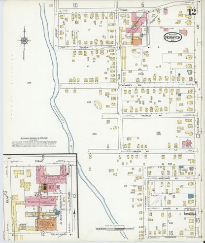 Sanborn Fire Insurance Map from Norwich, Chenango County, New York (1917), Sheet #0012 - Historic Sanborn Fire Insurance Map Print, vintage old map wall art, antique decor, genealogy gift, New York New York map