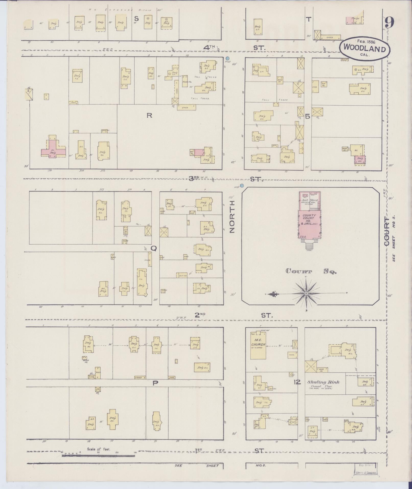 Sanborn Fire Insurance Map from Woodland, Yolo County, California (1886), Sheet #0009 - Complete Map Set gallery image, historic Sanborn map, vintage wall art, California California
