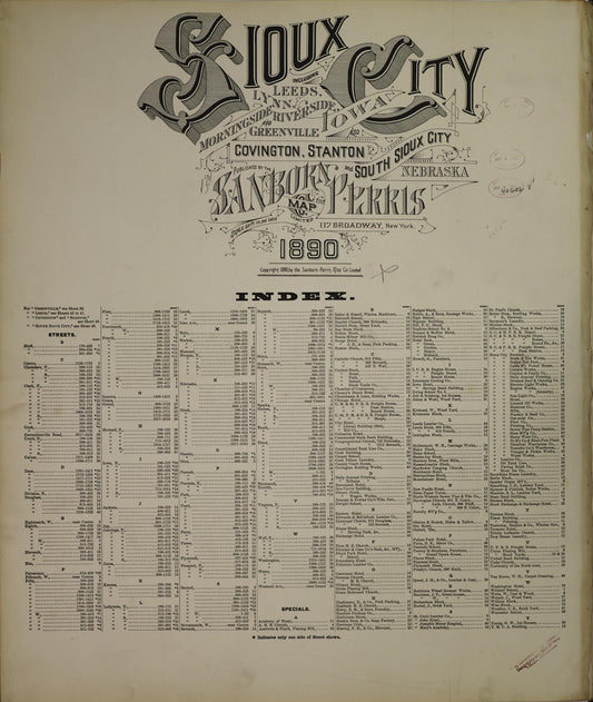 Sanborn Fire Insurance Map from Sioux City, Woodbury County, Iowa (1890), Sheet #0001 - Historic Sanborn Fire Insurance Map Print, vintage old map wall art