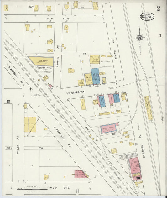 Sanborn Fire Insurance Map from Wagoner, Wagoner County, Oklahoma (1917), Sheet #0002 - Historic Sanborn Fire Insurance Map Print, vintage old map wall art, antique decor, genealogy gift, Oklahoma Oklahoma map